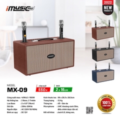 Loa karaoke xách tay iMusic MX-09 550W, echo,Reverb...Tặng kèm 2 micro không dây UHF