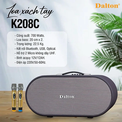 Loa Karaoke Xách Tay Dalton K208C New 2024 (750W, 2 Bass 20cm, 1 loa Treble, Kèm 2 Tay Micro)