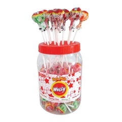 Welly Assorted flavors lollipop candy in plastic jar 594g (Orange, Strawberry, Guava, Cola)