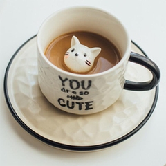 Cốc Ly Sứ Kèm Đĩa Hình Mèo Dễ Thương Quà Tặng Dành Cho Người Yêu Mèo Có Mèo Nằm Ở Bên Trong Dung Tích 200ml