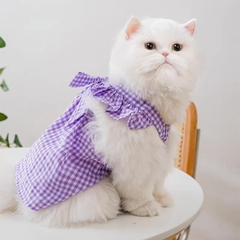 Áo váy chó mèo kẻ caro thắt nơ hồng xanh lá tím
