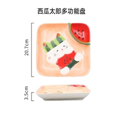 Đĩa sứ hình mèo ăn dưa hấu có chia ngăn