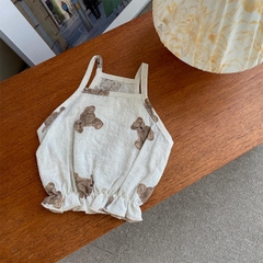 Áo mùa hè ba lỗ chó mèo thú cưng linen hình gấu teddy bear nâu