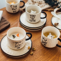 Cốc Ly Sứ Kèm Đĩa Hình Mèo Dễ Thương Quà Tặng Dành Cho Người Yêu Mèo Có Mèo Nằm Ở Bên Trong Dung Tích 200ml