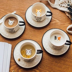 Cốc Ly Sứ Kèm Đĩa Hình Mèo Dễ Thương Quà Tặng Dành Cho Người Yêu Mèo Có Mèo Nằm Ở Bên Trong Dung Tích 200ml