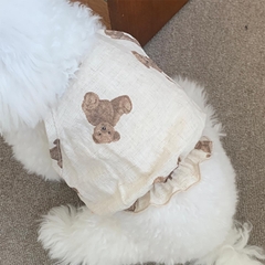 Áo mùa hè ba lỗ chó mèo thú cưng linen hình gấu teddy bear nâu