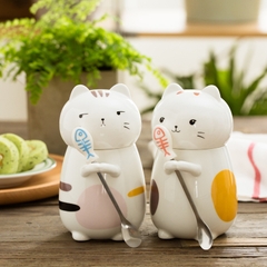 Cốc hình mèo dễ thương kèm thìa có nắp đậy 400ml