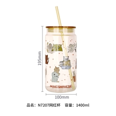 Bình thủy tinh hình mèo kèm ống hút 1400ml