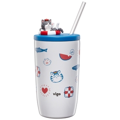 Cốc giữ nhiệt hình mèo kèm ống hút 700ml