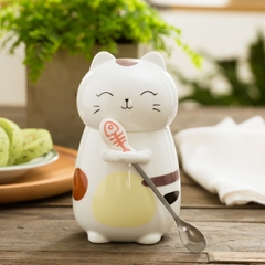 Cốc hình mèo dễ thương kèm thìa có nắp đậy 400ml