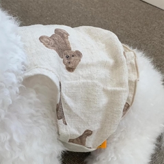 Áo mùa hè ba lỗ chó mèo thú cưng linen hình gấu teddy bear nâu