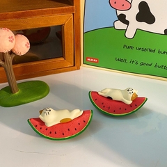 Tượng Zakka hình mèo và dưa hấu