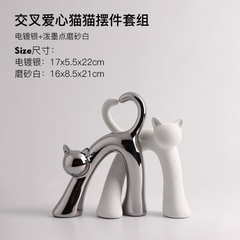 Bộ tượng trang trí hình mèo (kim loại + sứ)