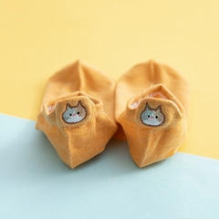 Tất cổ ngắn thêu hình mèo cam phía sau