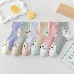 Tất cotton cổ cao thoáng khí hình mèo nhiều màu