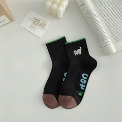 Tất cao cổ thêu hình mèo mix màu