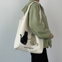 Túi vải canvas hoạ tiết hình mèo và hoa dễ thương