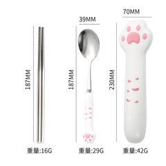 Bộ 2 món thìa, đũa kèm hộp hình chân mèo