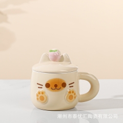 Cốc hình mèo có nắp kèm thìa dễ thương