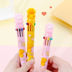 Bút bi bấm 10 màu hình chân mèo màu hồng, vàng