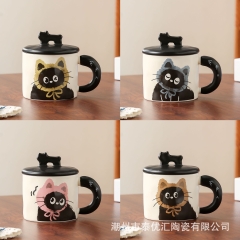 Cốc sứ hình mèo đen có nắp dung tích 360ml