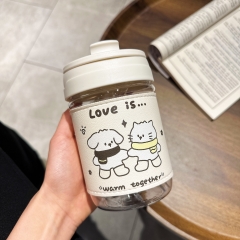 Bình đựng nước nhựa hình mèo có ống hút 500-700ml