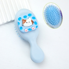 Lược tròn gỡ rối mini màu xanh có hình mèo có tay cầm