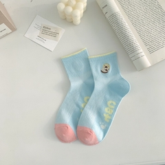 Tất cao cổ thêu hình mèo mix màu