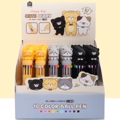 Bút bi bấm 10 màu mèo silicone