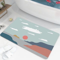 Thảm lau chân chống trượt hình mèo, núi, mây 40*60cm