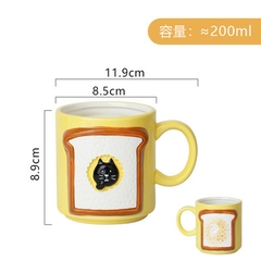 Cốc sứ hoạ tiết hình mèo và bánh mì 350ml