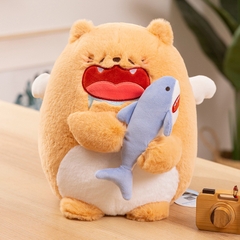 Mèo bông vàng ôm cá mập xanh 30cm