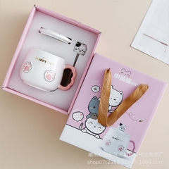 Cốc trắng hồng hình chân mèo kèm thìa
