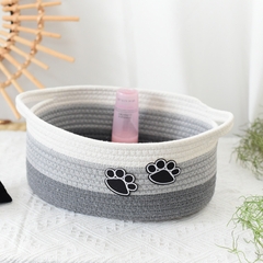 Giỏ đan đựng đồ hoạ tiết chân mèo màu xám 30x20x13