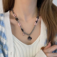 Vòng cổ dây xích hồng đen, mặt mèo đen