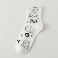 Tất cao cổ đen trắng hình mèo (I'm a cat)