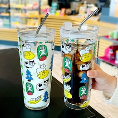 Cốc thủy tinh 1 lớp hình mèo kèm ống hút 700ml