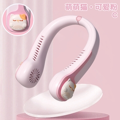 Quạt đeo cổ dạng tai nghe gắn hình mèo tai cam