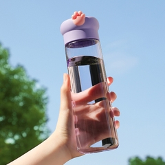 Bình nước trong suốt nắp gắn hình chân mèo 530ml màu tím