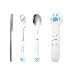 Bộ 3 món thìa, nĩa, đũa kèm hộp hình chân mèo