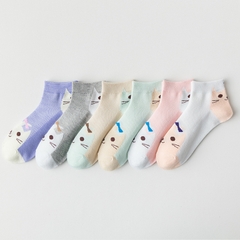Tất cotton cổ thấp thoáng khí hình mèo nhiều màu