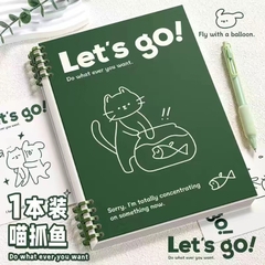 Sổ lò xo A5 bìa xanh, trắng hình mèo