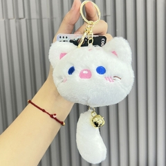 Móc khóa bông đầu mèo kèm chuông