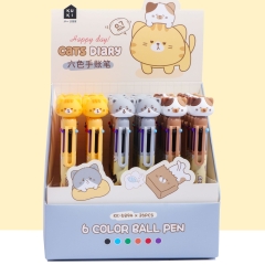 Bút bi bấm 6 màu hình mèo