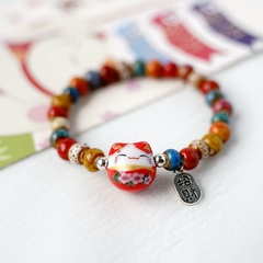 Vòng tay bằng gốm hoạ tiết mèo