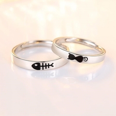 Nhẫn đôi hình mèo, xương cá