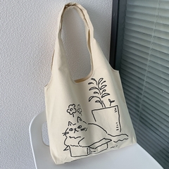 Túi vải canvas hoạ tiết hình mèo và hoa dễ thương