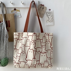 Túi tote hoạ tiết nhiều mèo, đường kẻ