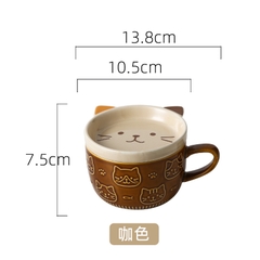 Cốc sứ kèm nắp dạng đĩa hình mèo 300ml