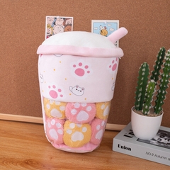 Gối hình cốc trà sữa màu hồng hình chân mèo 30x40